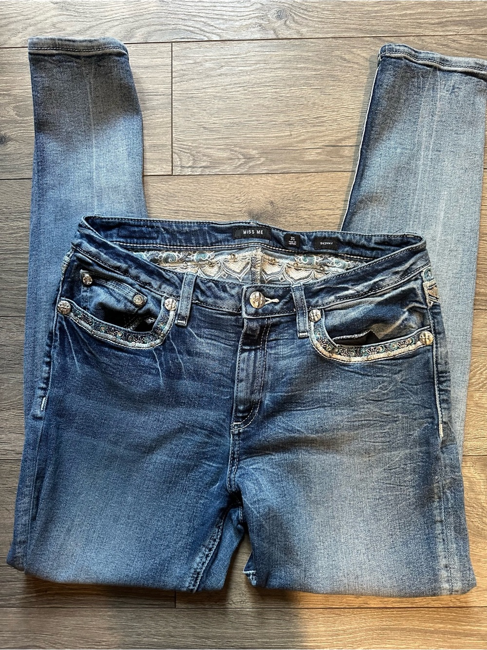 Miss Me Blue Embellished Skinny Jeans